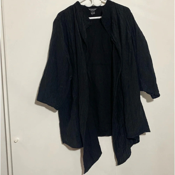Citron Santa Monica Silk-Cotton  open front black crinkled goth grungy top 1X - Picture 2 of 9